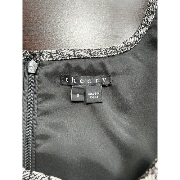 THEORY Tailored Fit & Flare Quiet Luxury Dress Black & White Textured Knit Sz 8 - Picture 5 of 8